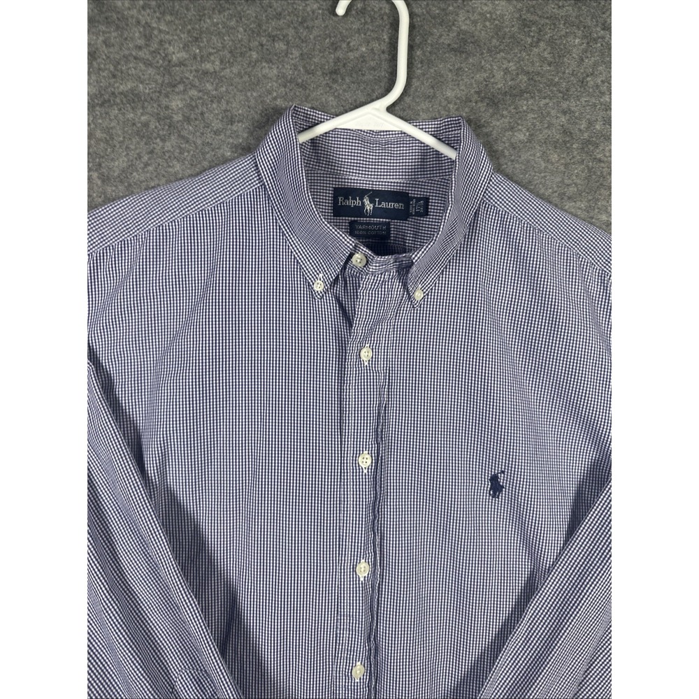 Ralph Lauren Yarmouth Button Down Long Sleeve Shirt Purple Gingham‎ ✅17.5-34/35
